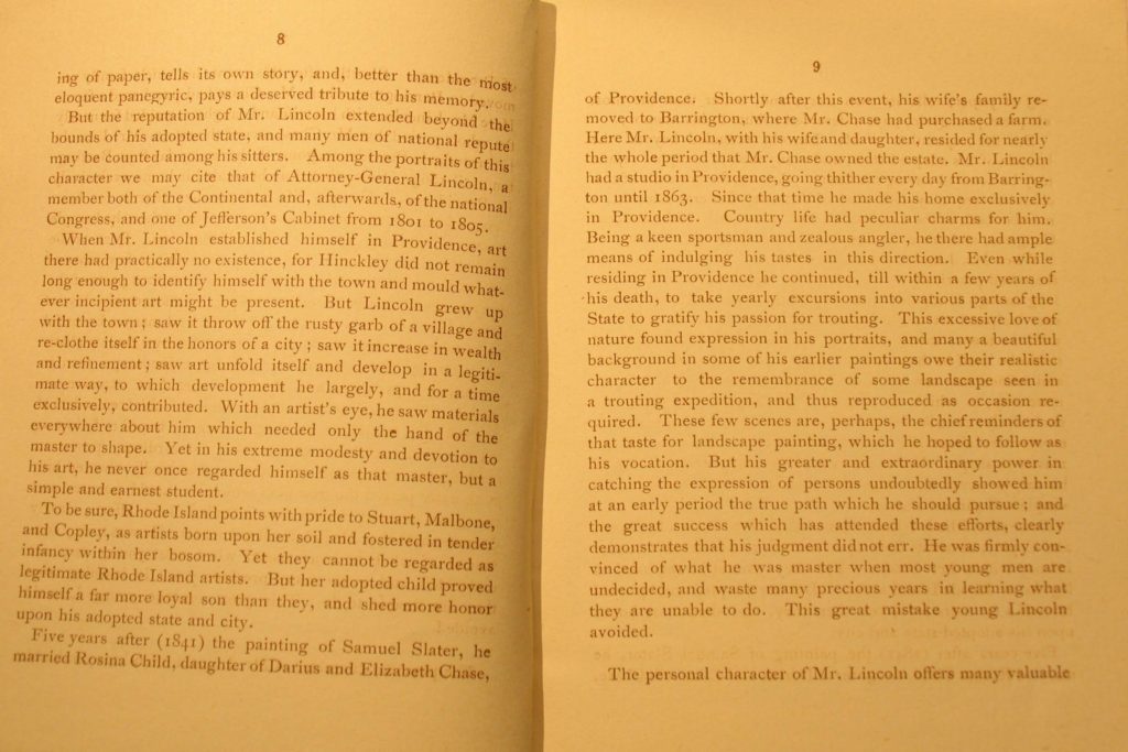 Memorial Exhibition of the works of James S. Lincoln, March 2, 1888, Providence Art Club