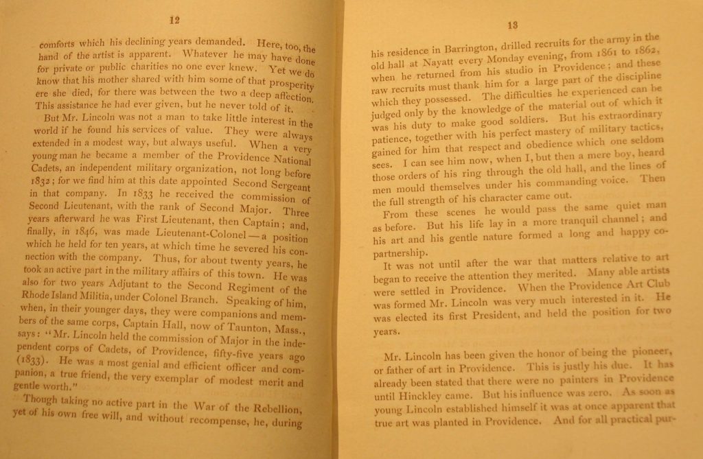 Memorial Exhibition of the works of James S. Lincoln, March 2, 1888, Providence Art Club