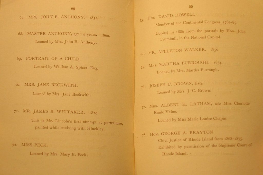 Memorial Exhibition of the works of James S. Lincoln, March 2, 1888, Providence Art Club