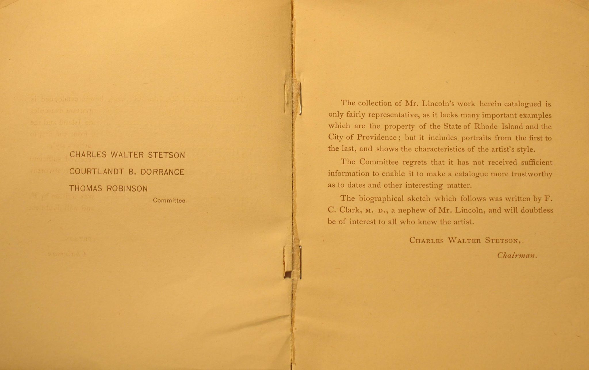 Memorial Exhibition of the works of James S. Lincoln, March 2, 1888, Providence Art Club