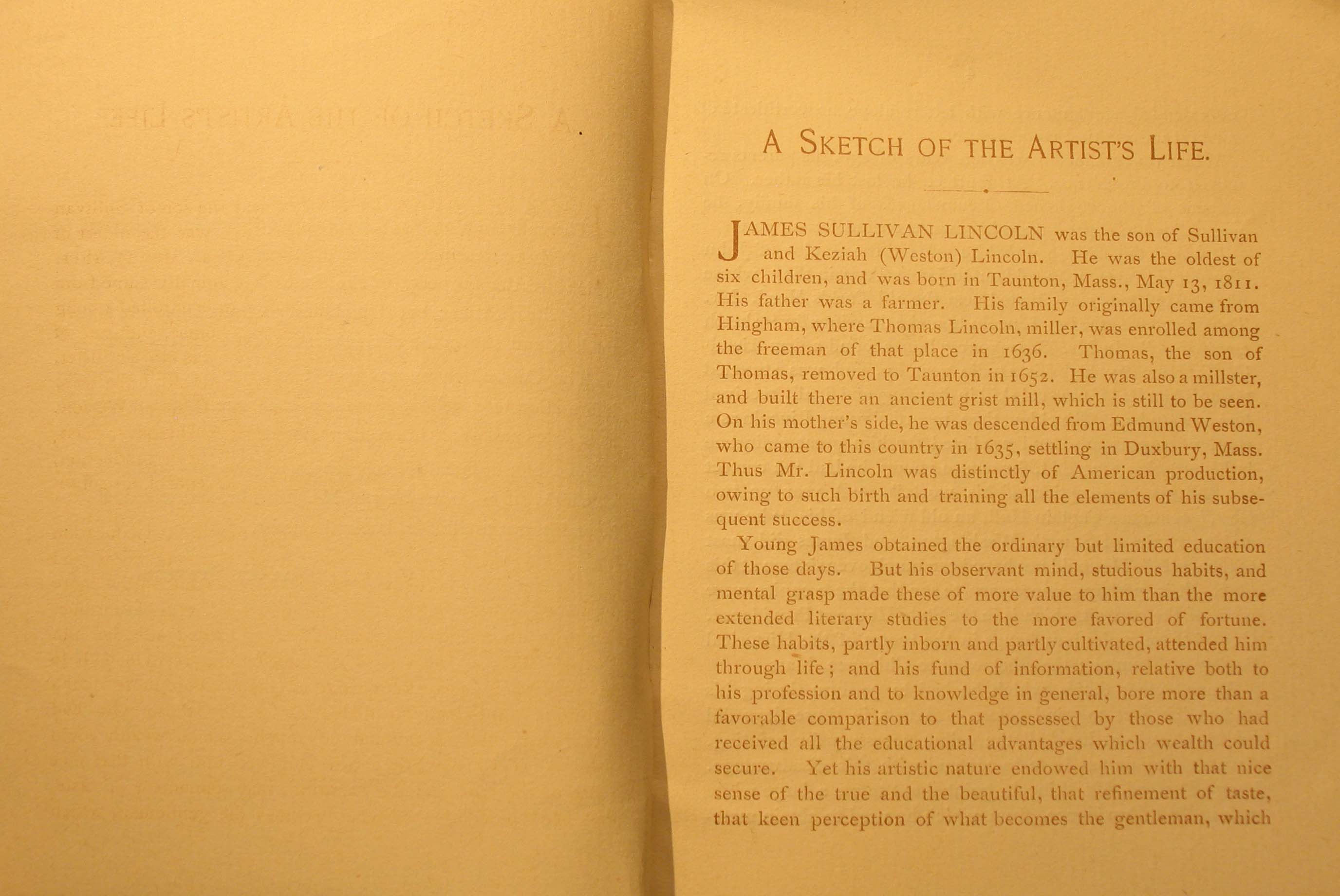 Memorial Exhibition of the works of James S. Lincoln, March 2, 1888, Providence Art Club