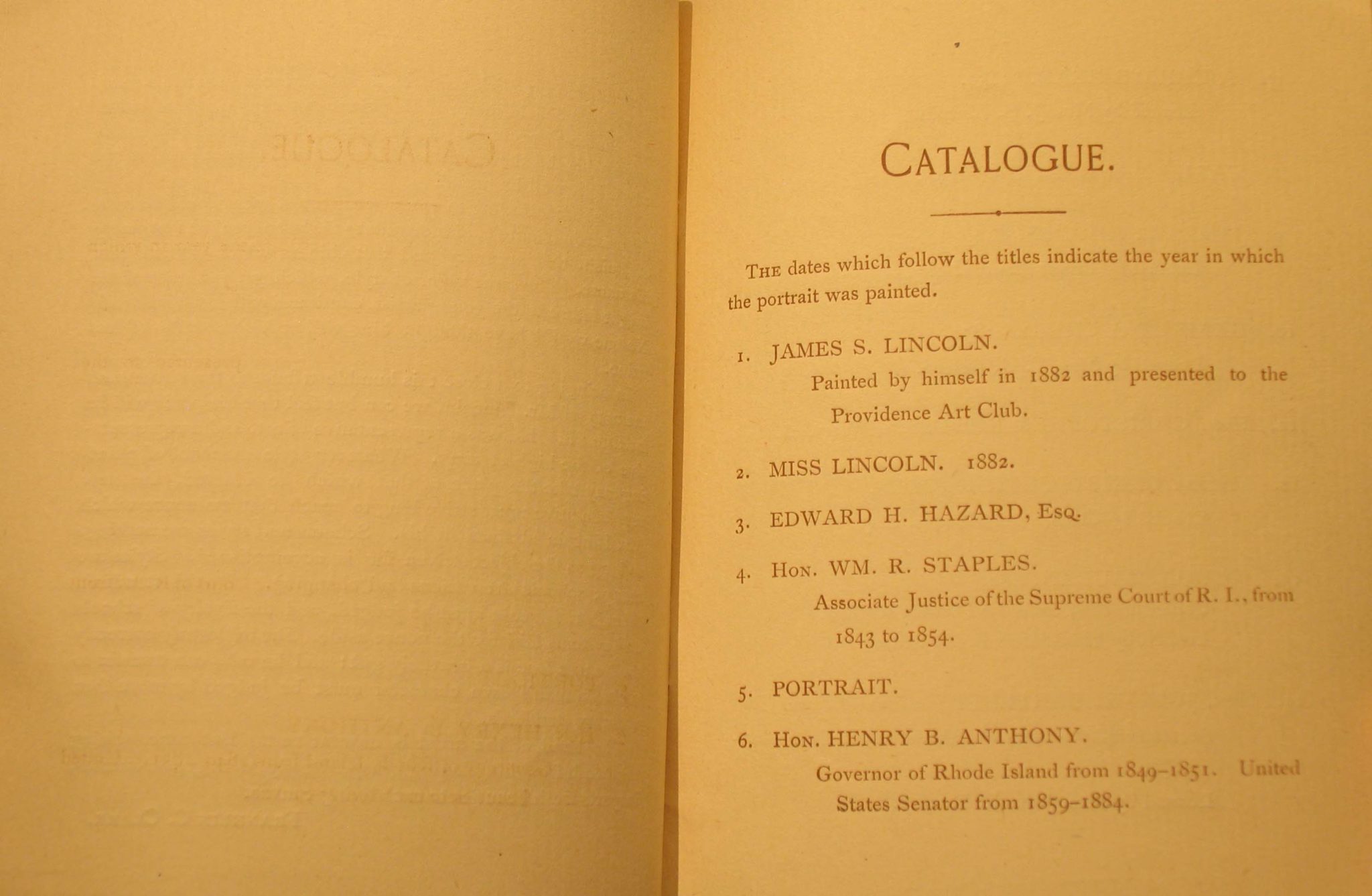 Memorial Exhibition of the works of James S. Lincoln, March 2, 1888, Providence Art Club