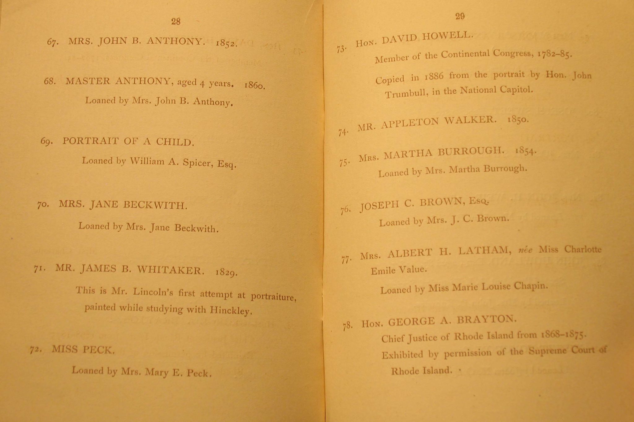 Memorial Exhibition of the works of James S. Lincoln, March 2, 1888, Providence Art Club