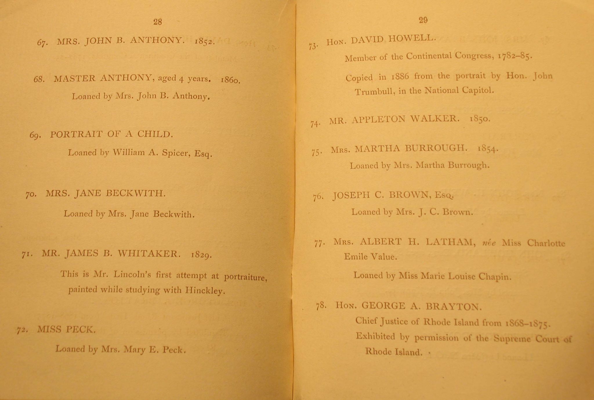 Memorial Exhibition of the works of James S. Lincoln, March 2, 1888, Providence Art Club